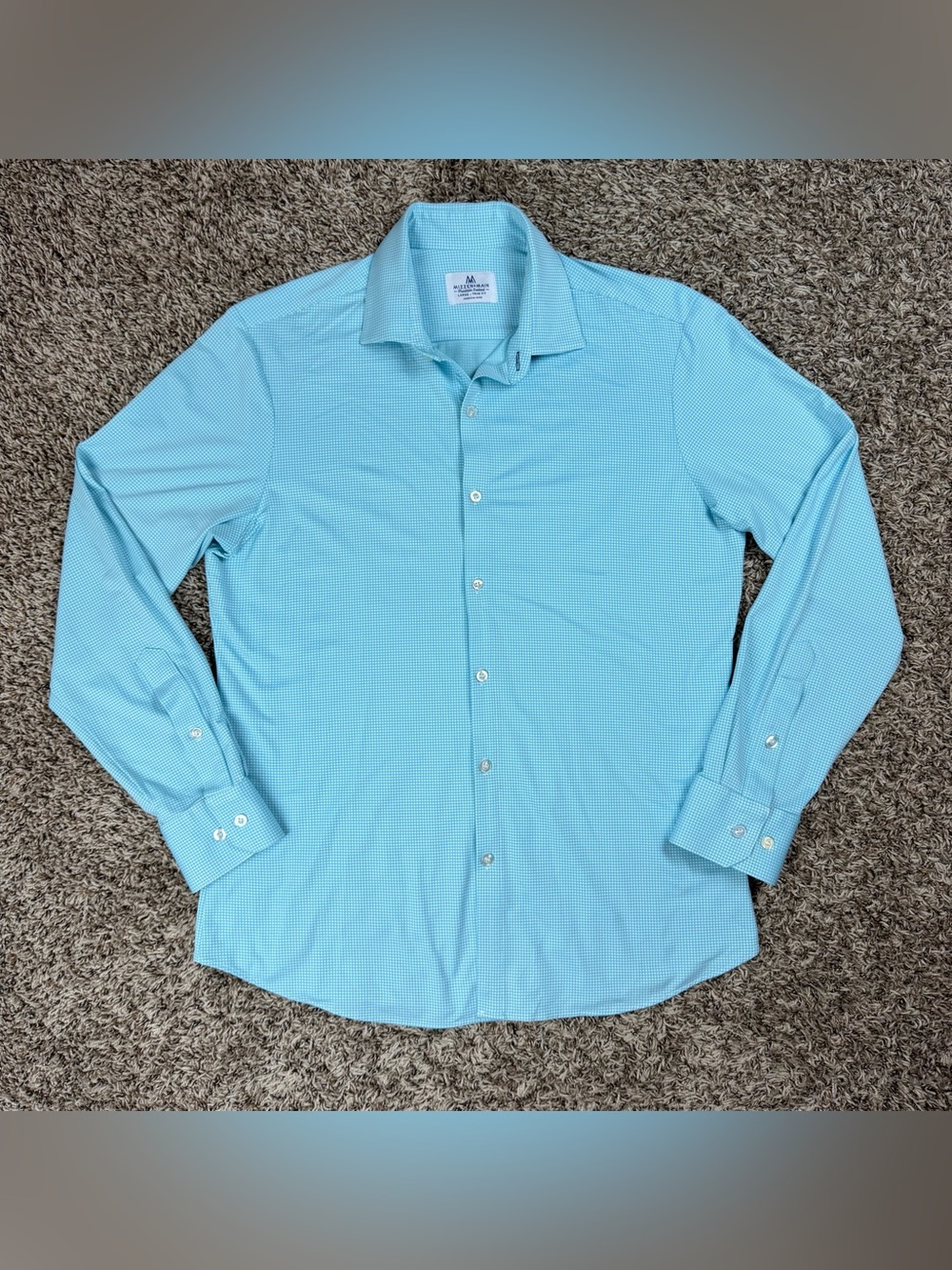 Mizzen + Main Mens Large Blue Gingham Long Sleeve Button-Down Shirt Trim Fit